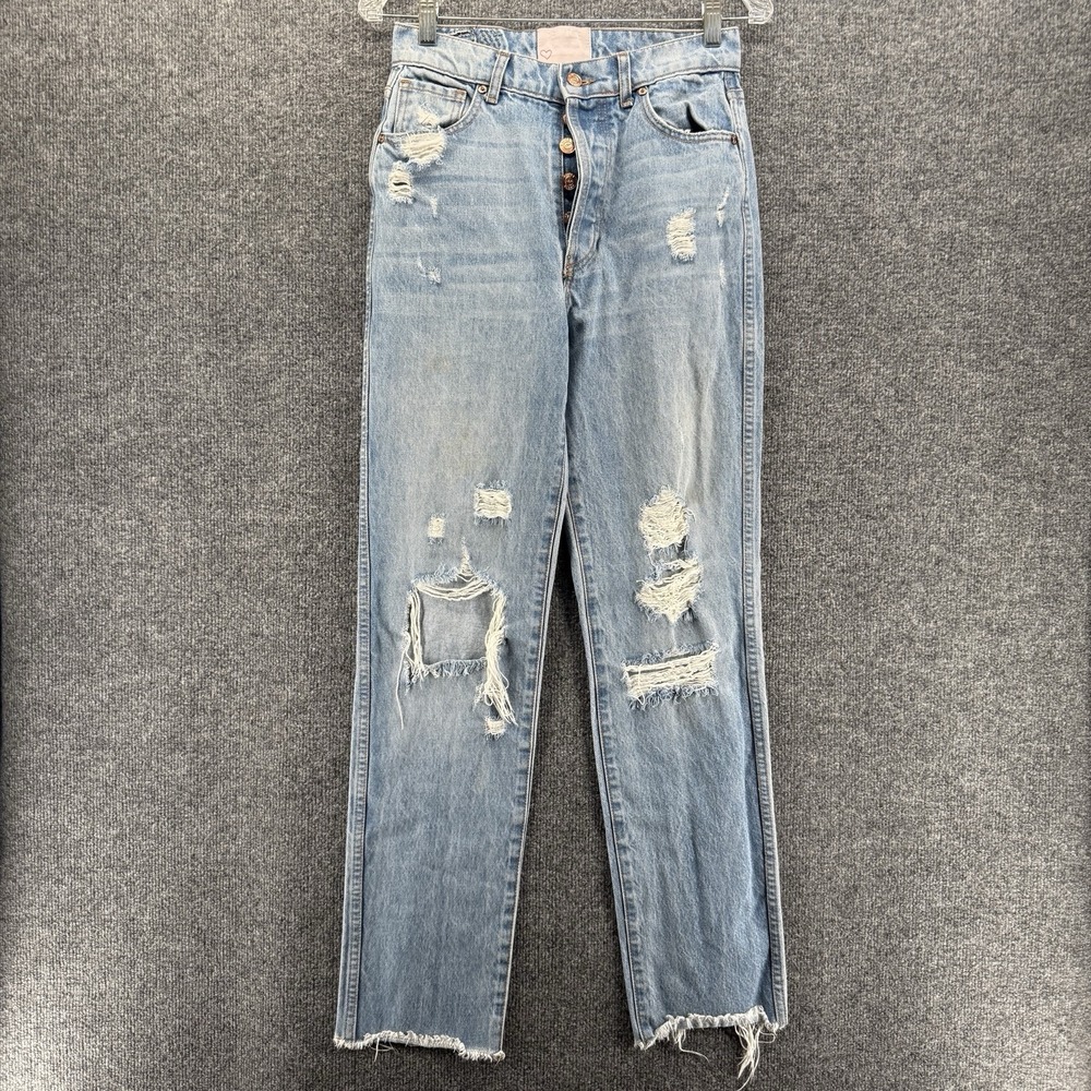 Revice Jeans Womens 28 Blue Distressed Straight Button Fly Denim 90s Casual